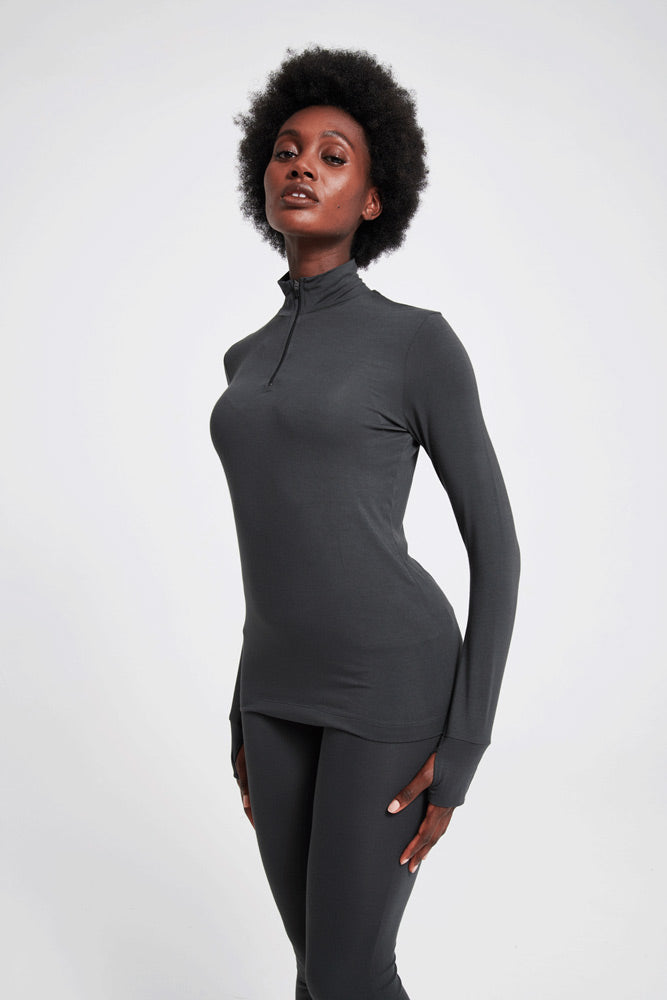 1/4 zip slate grey Asquith Base Layer sustainable eco friendly materials great for activewear and running