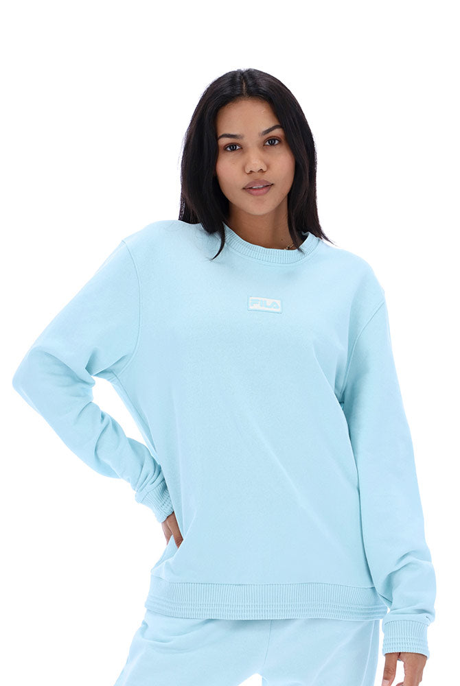 Bruce recycled cotton and recycled polyester light blue sweatshirt with centre front badge