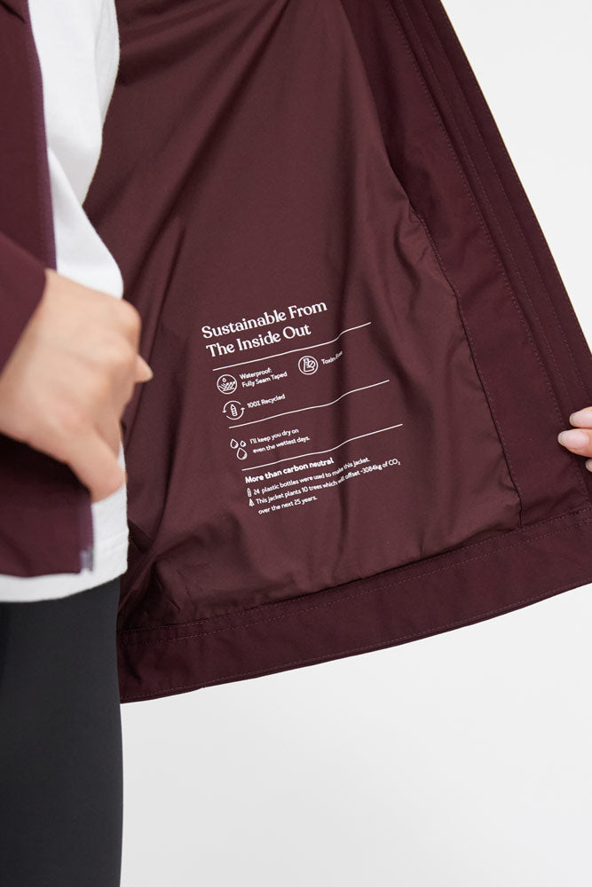 tentree nimbus rain jacket sustainable pocket waterproof  burgundy