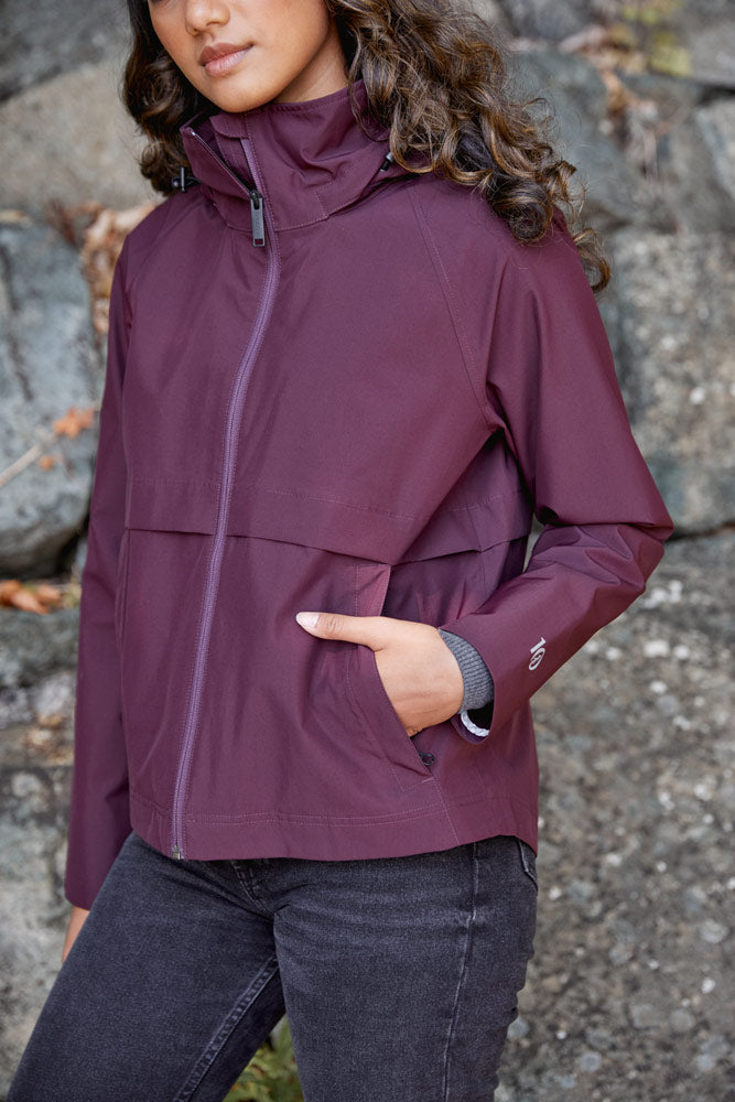 nimbus rain jacket waterproof tentree sustainable clothing burgundy