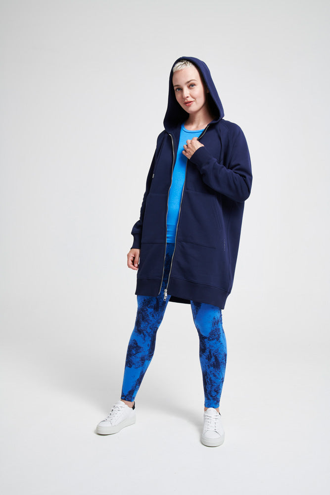 Navy blue eco activewear hoodie Asquith Longline Cosy Hoodie