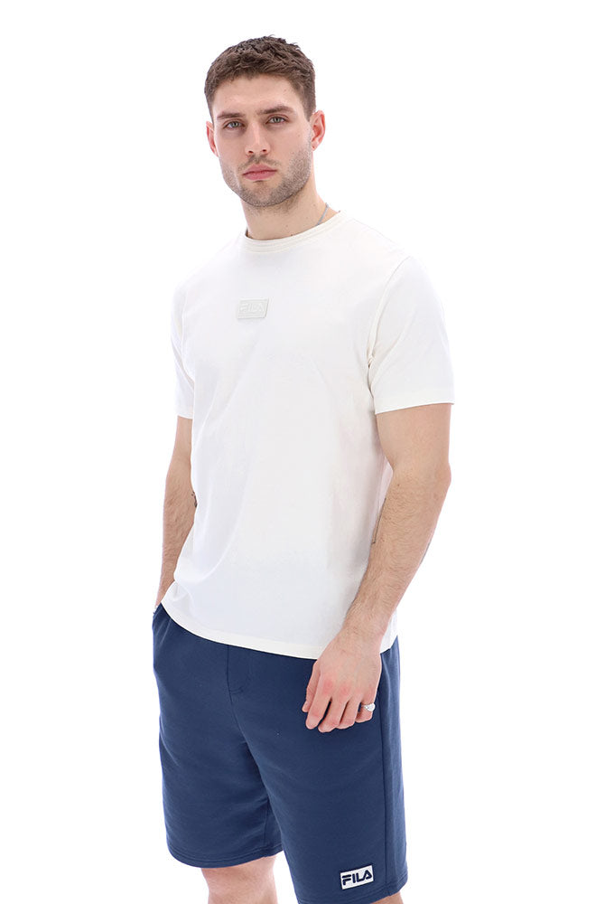 Ribbed collared white t-shirt DAX with Fila badge 
