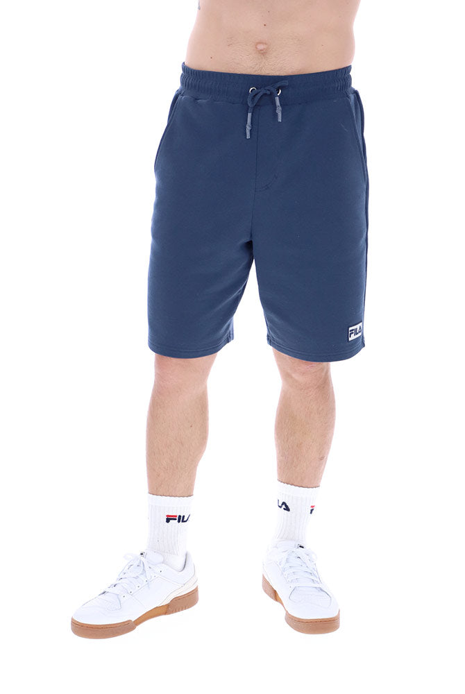 Patrick recycled fleece shorts in Navy Blue with Fila badge detail and pockets