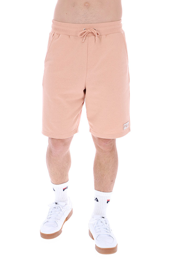 Mens or unisex rose pink Patrick fleece shorts with pockets and drawstring waist 