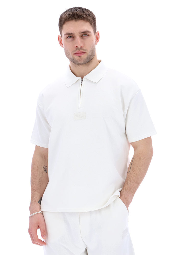 Mens white Fila stew recycled 1/4 zip polo shirt with ribbed collar