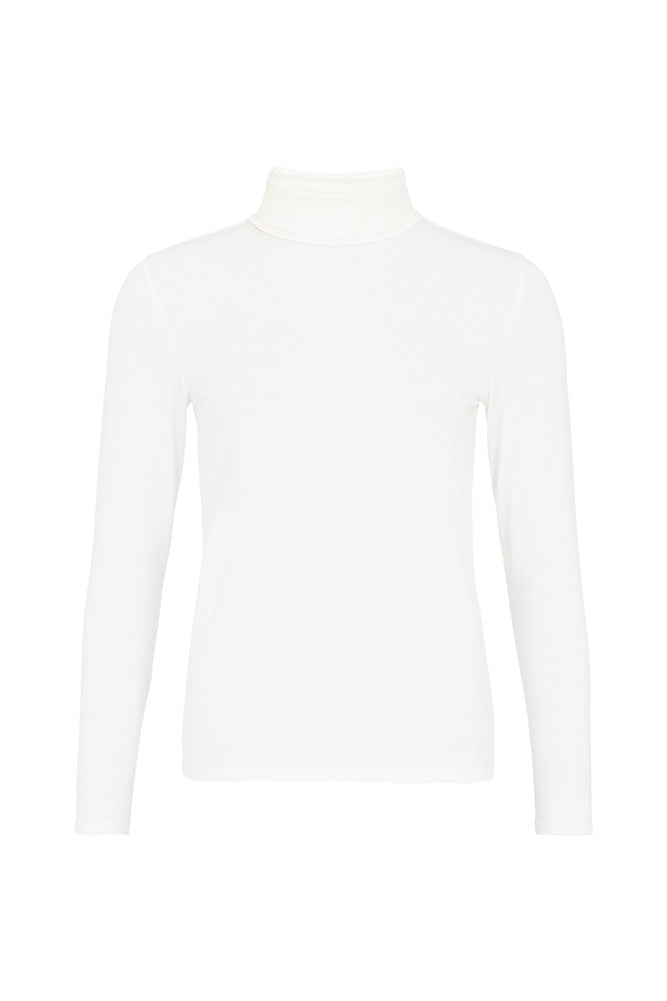 Womens white long sleeve top with a turtle neck collar 
