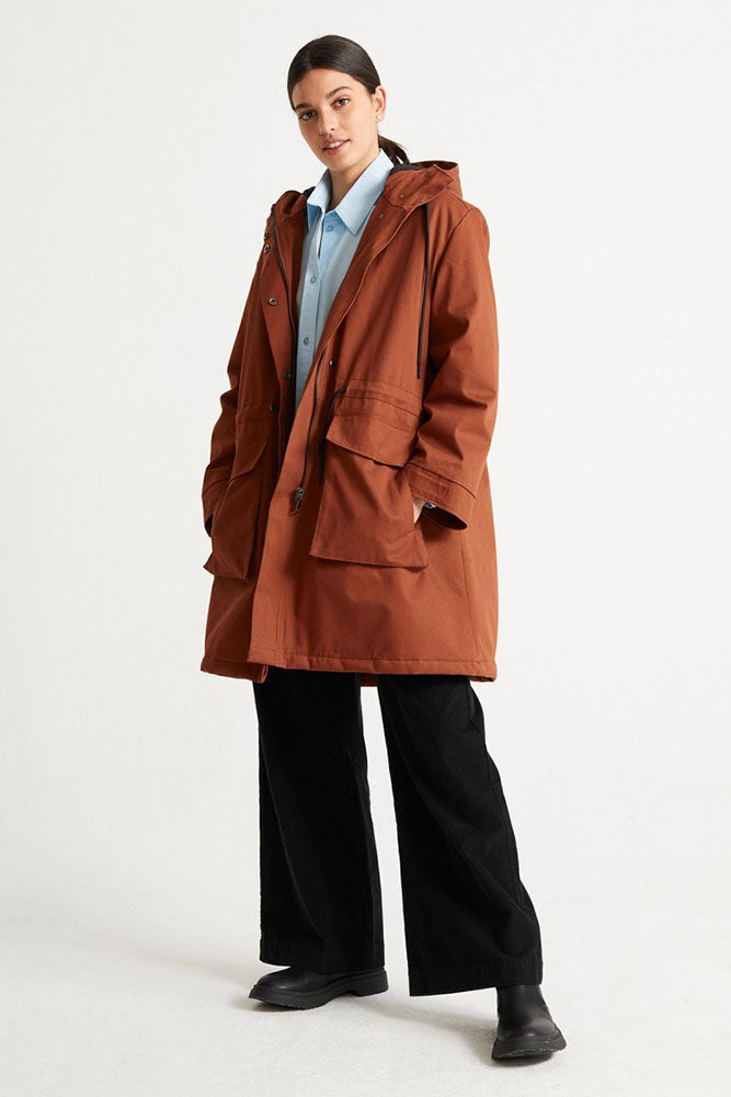 Orange oversized coat made from recycled materials 