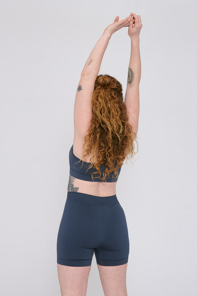 blue organic basics seamless active yoga shorts