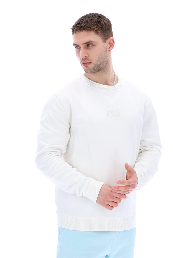Bruce neutral off white sweatshirt with crew neck and rib detail with Fila centre front tonal badge 