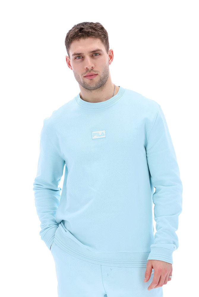 Fila Bruce Recycled Crew Sweatshirt baby light blue with white centre front badge with rib collar and cuffs