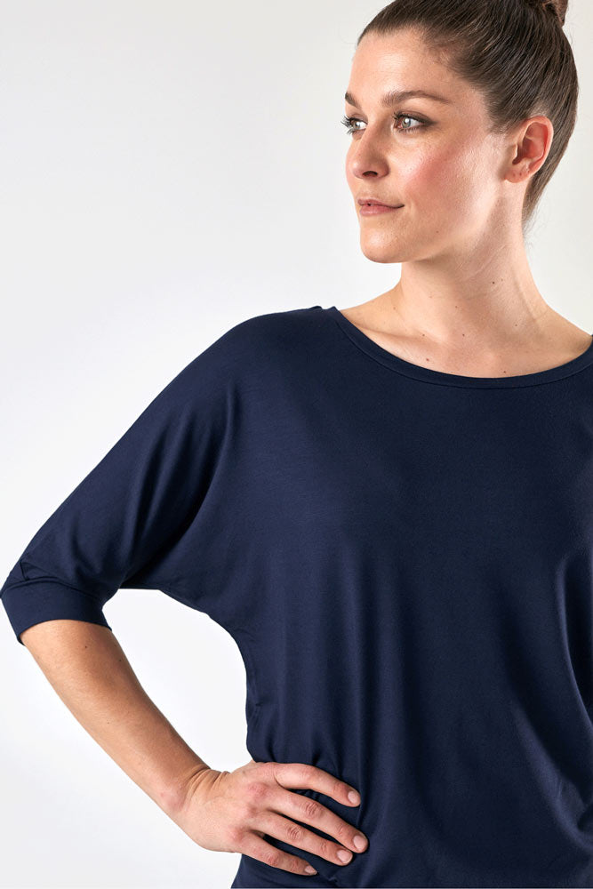 Navy blue Asquith Be Grace Batwing gym top yoga top