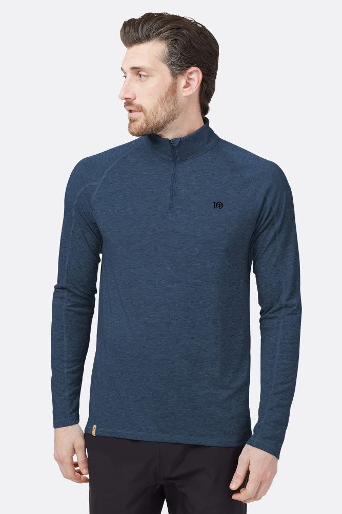 tentrees destination 1/4 zip baselayer blue ethical activewear