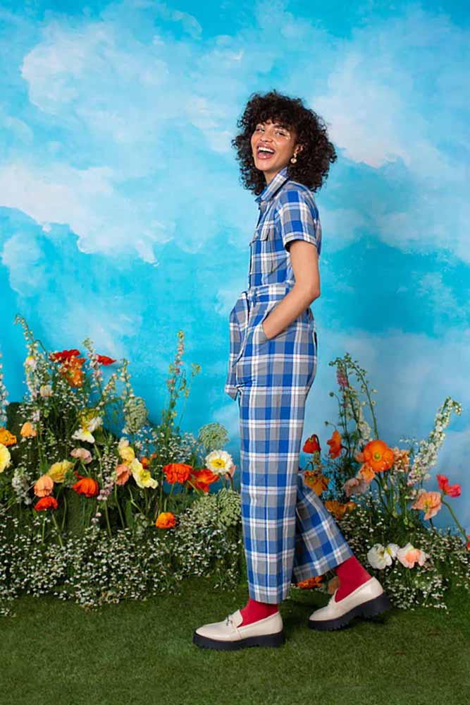 Ilk and Ernie cotton Jumpsuit in a blue check 