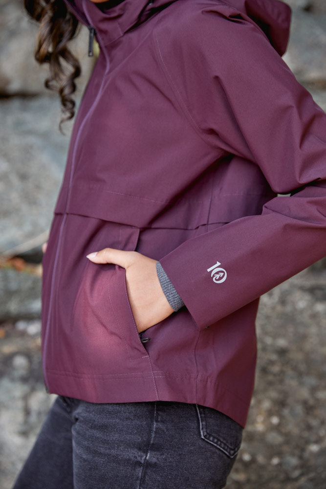 nimbus rain jacket burgundy pockets tentree sustainable jacket