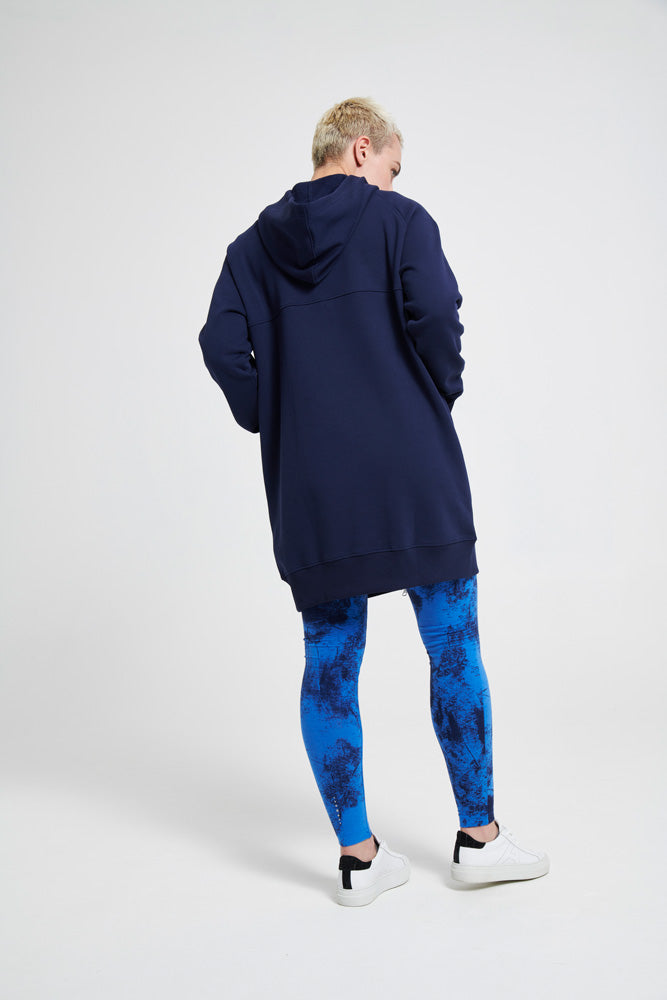 Longline Cosy Hoodie from Asquith in navy blue wit hood and pockets
