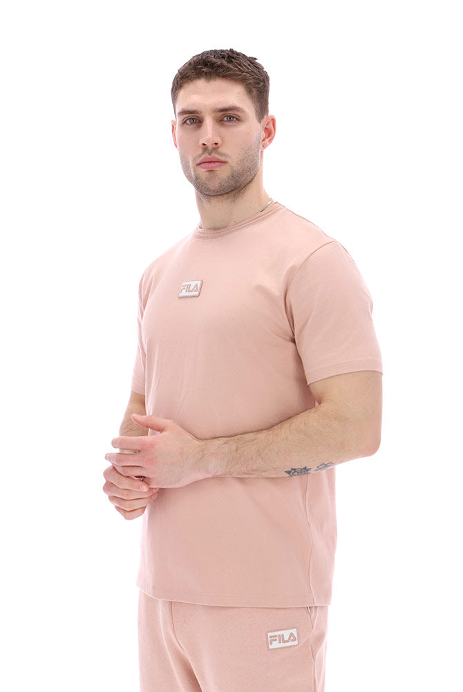 Rose pink DAX short sleeve t-shirt mens and unisex relaxed fit with Fila bagde detailing 