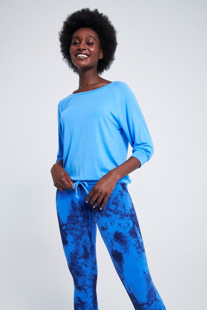 Embrace Blue Drawstring Top in blue by Asquith great as a gym top or yoga sessions