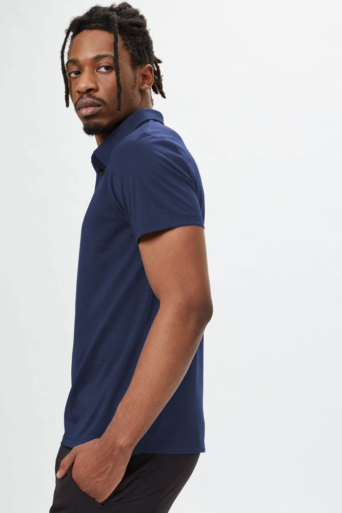 destination astir polo shirt blue golf clothing ethical sportswear tentree mens