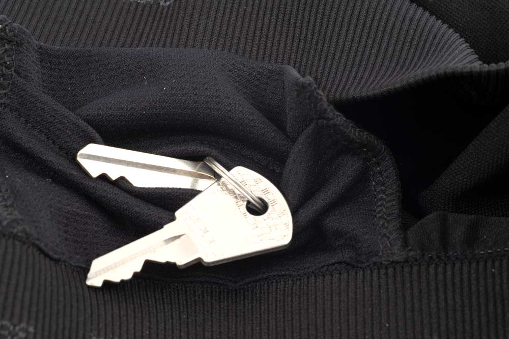 Close up key pocket on Organic Basics pocket black