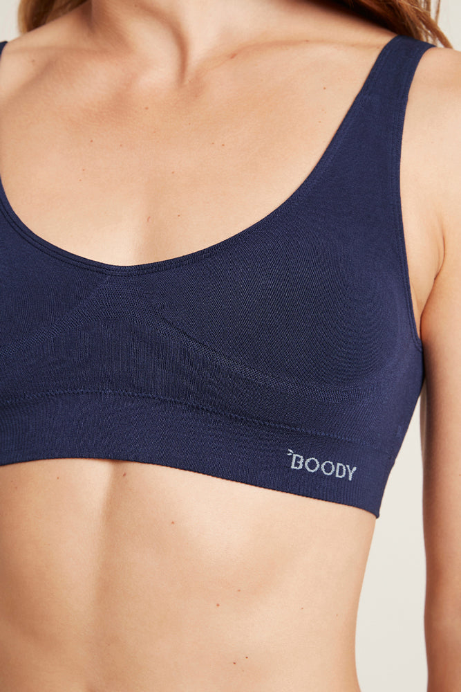 Womens sport padded shaper bra from boody in Navy blue
