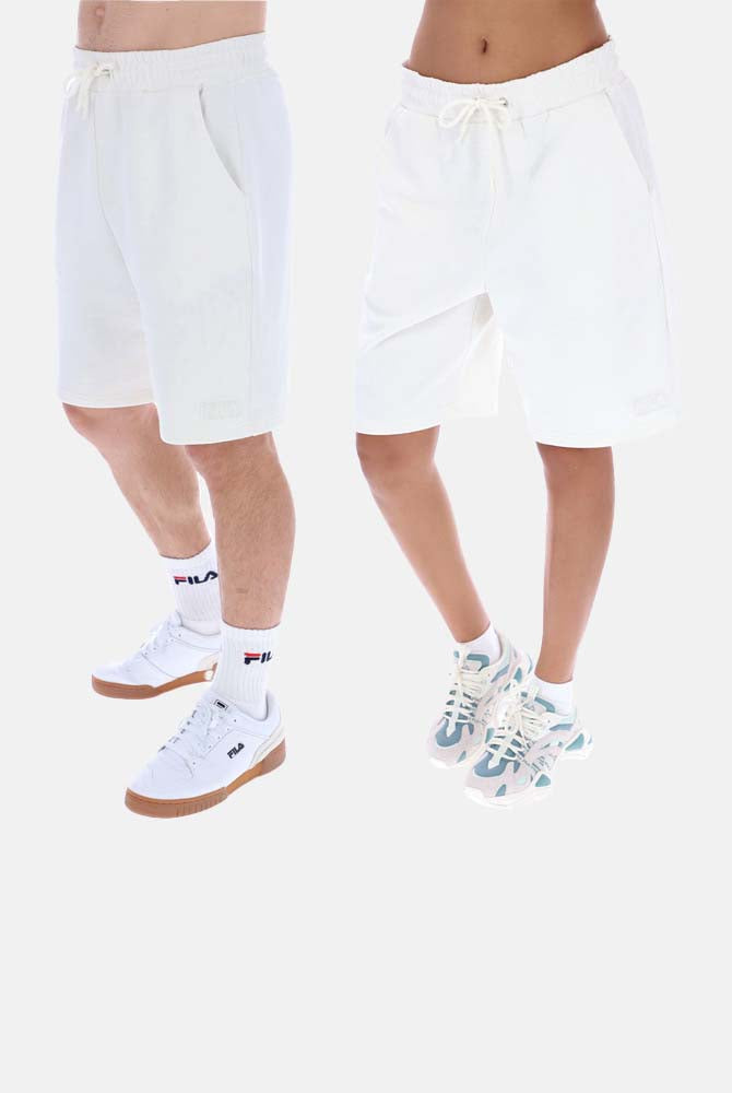White Patrick Fila Recycled Fleece Shorts with zip pockets