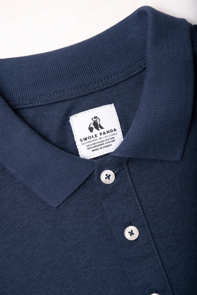 Refibra Polo Shirt navy blue mens golf clothes Swole Panda