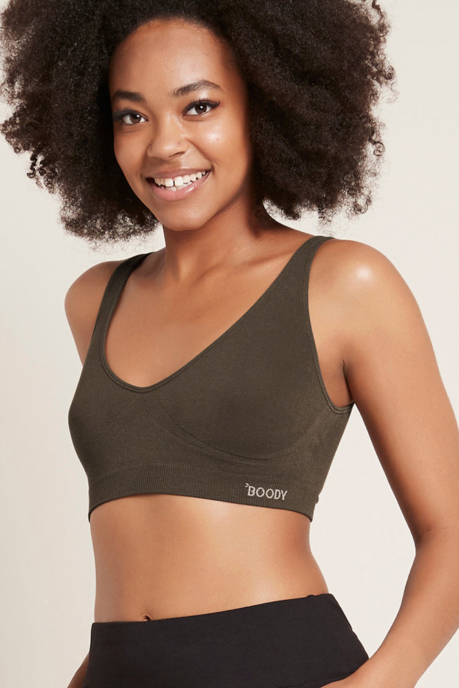 Khaki green boody shaper bra from boody with seamless straps