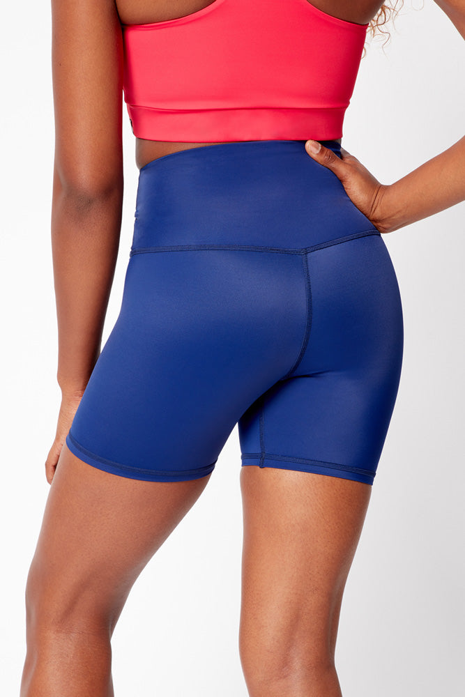 High waisted navy blue Newfound Contur  cycling shorts.