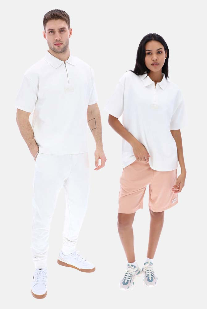 White unisex Fila 1/4 zip up polo shirt