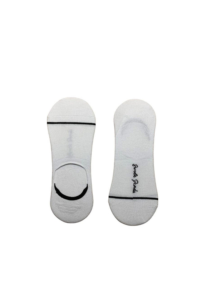 White no show trainer socks with black stripe bamboo Swole Panda 