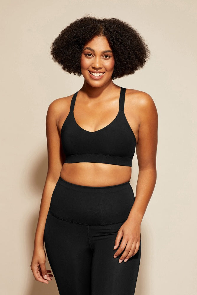 DK Active black Emma sports bra with V neck and racer back ideal for sports and yoga