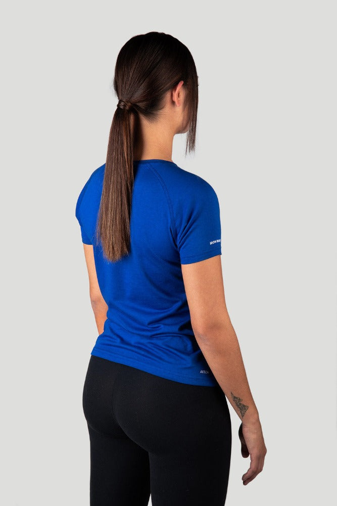 Iron Roots Performance Tee in blue bamboo material sports top