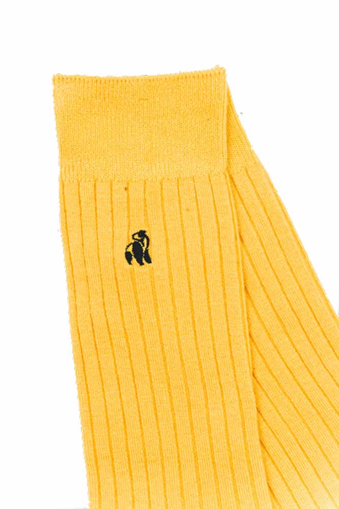 Mustard Yellow Rib Socks with little black panda embroidery Swole Panda