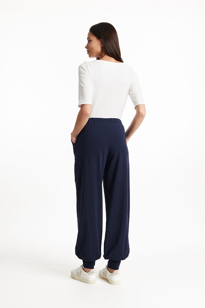 Navy lounge wear trousers made from organic cotton 