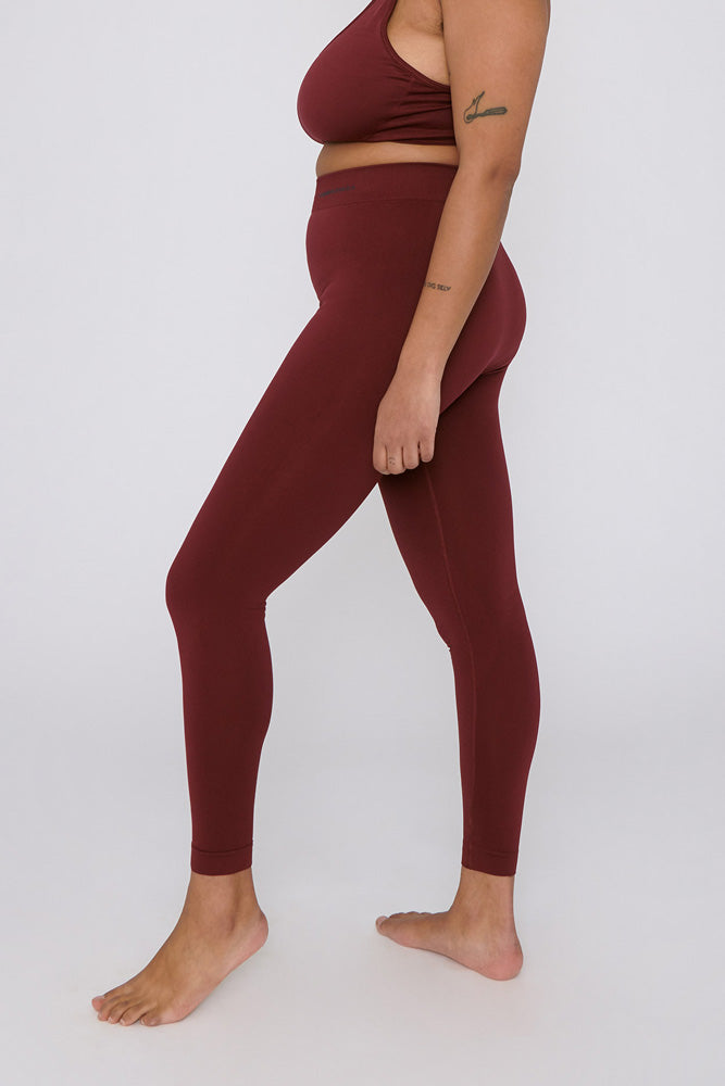 organic basics burgundy seamless active leggings