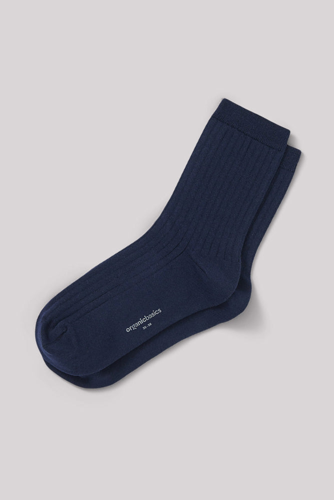 organic cotton rib socks navy blue organic basics